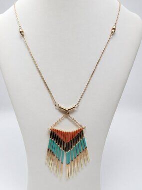 Vintage Boho Enamel Fringe Statement Necklace
